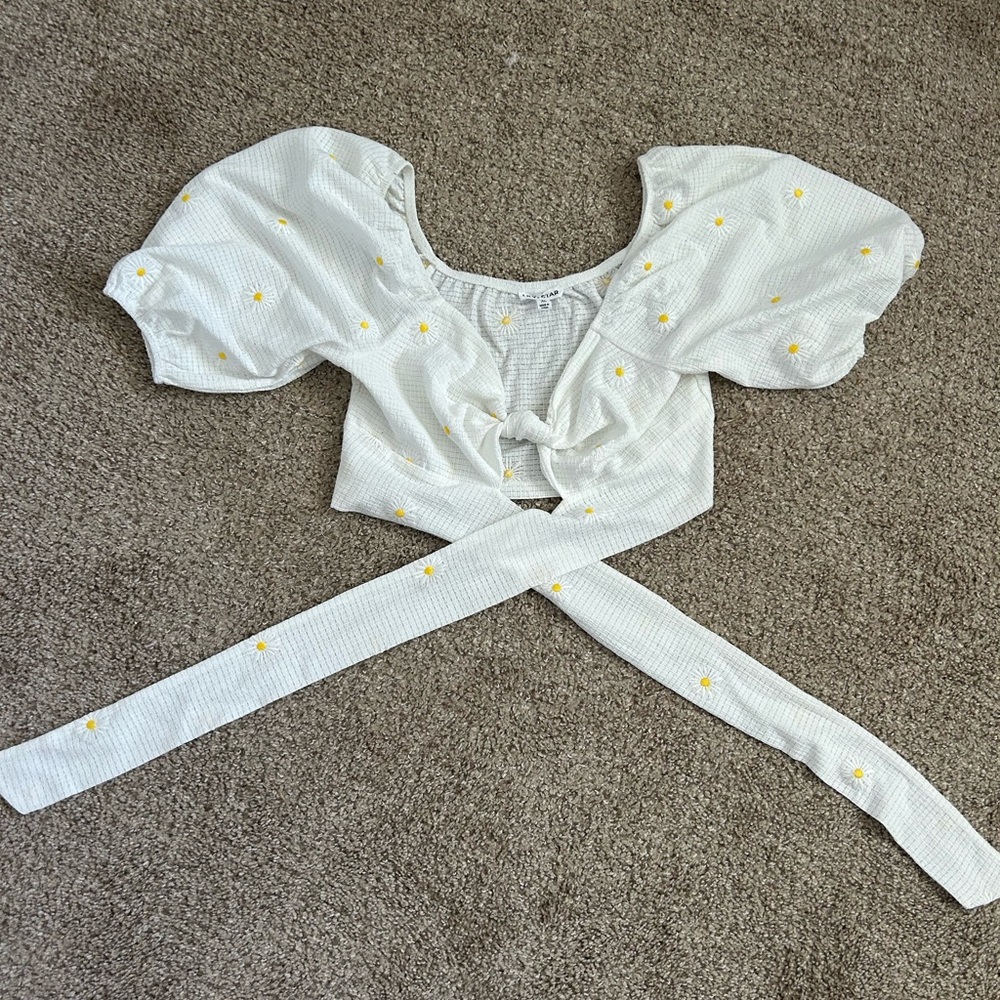 Lily Star White Blouse with Yellow Floral Details